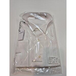 Zanetti Dress Shirt Mens 18 34/35 White Stripe French Cuff Cotton Made Italy